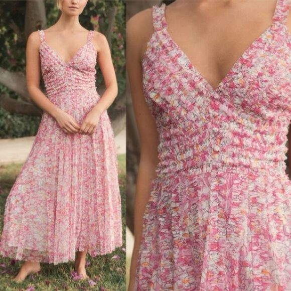 NWT $498 Anthropologie Mac Duggal Sleeveless V-Neck Mesh Midi Dress - Picture 7 of 12